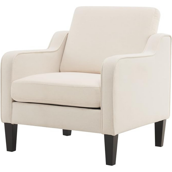 Beige Mid-Century Modern Upholstered Accent Chair with Scooped Arms – Ideal for Living Room, Bedroom, Office, Apartment, or Studio