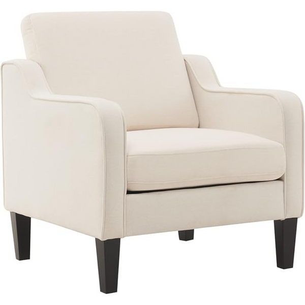 Beige Mid-Century Modern Upholstered Accent Chair with Scooped Arms – Ideal for Living Room, Bedroom, Office, Apartment, or Studio